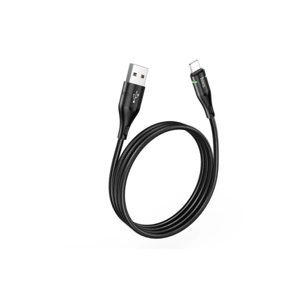 Дата кабель USB 2.0 AM to Lightning 1.2m 2.4A nylon light indicator U93 black HOCO (6931474732132)