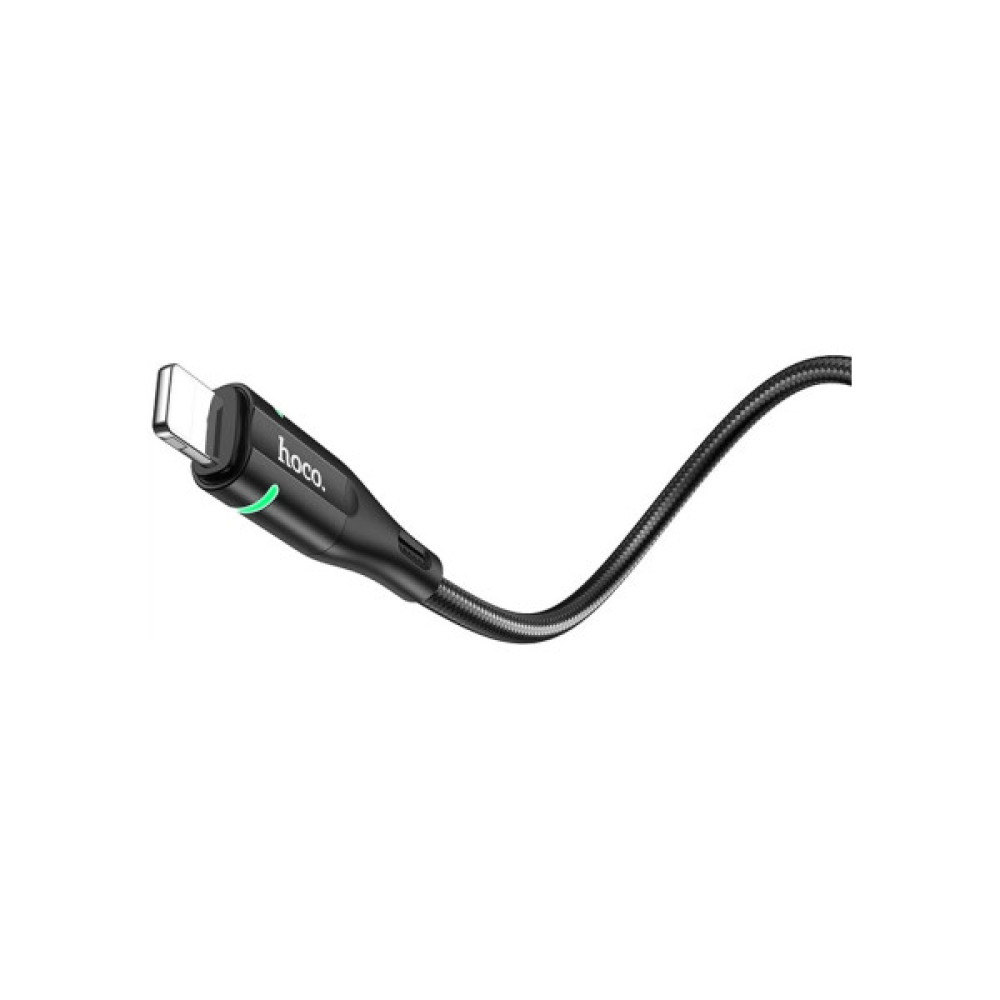 Дата кабель USB 2.0 AM to Lightning 1.2m 2.4A nylon light indicator U93 black HOCO (6931474732132)