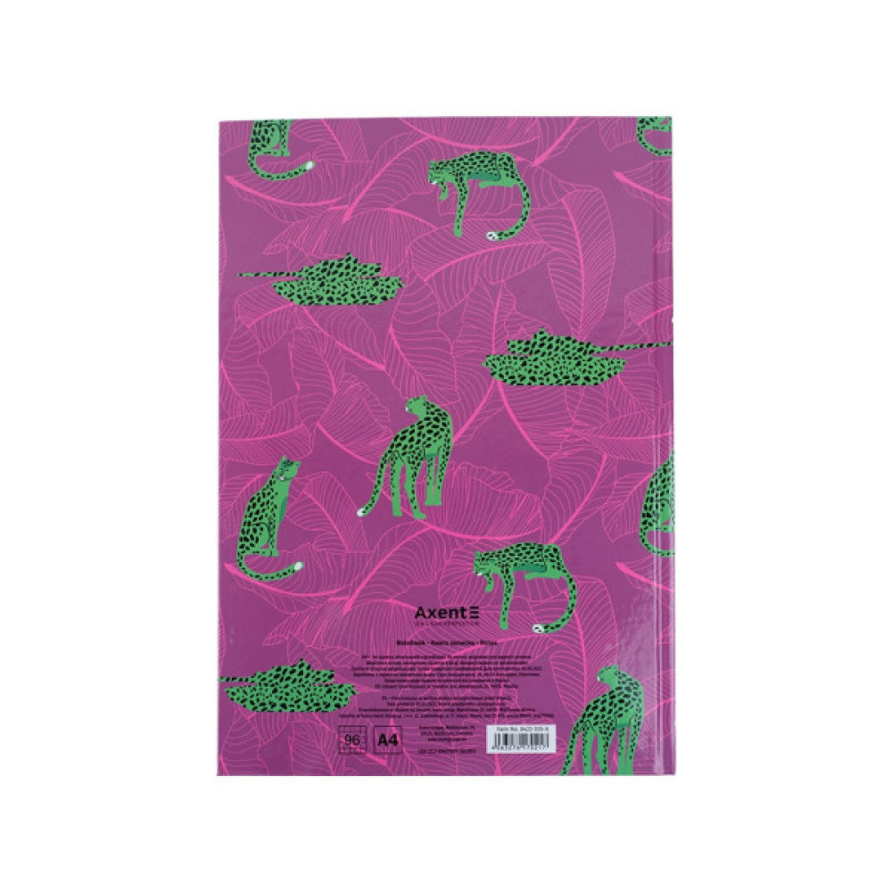 Канцелярська книга Axent Leopard А4 у твердій обкладинці 96 аркуші клітинка, рожева (8422-555-A)