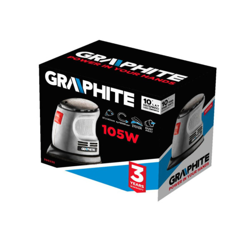 Шліфмашина вібраційна GRAPHITE Delta 105Вт платформа 140х140х97 24000кол·хв 0.87кг
