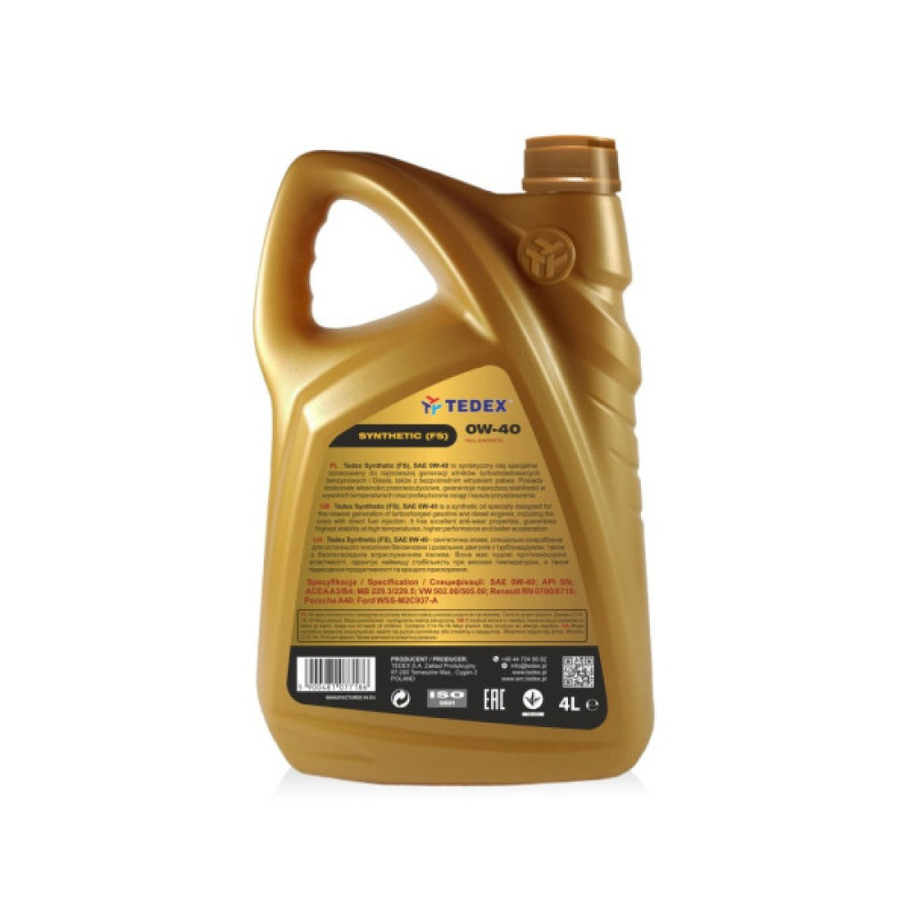 Моторна олива TEDEX SYNTHETIC (FS) MOTOR OIL 0W40 4л