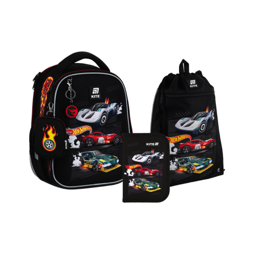 Шкільний набір Kite 555 Hot Wheels (рюкзак + пенал + сумка для взуття) (SET_HW25-555S)