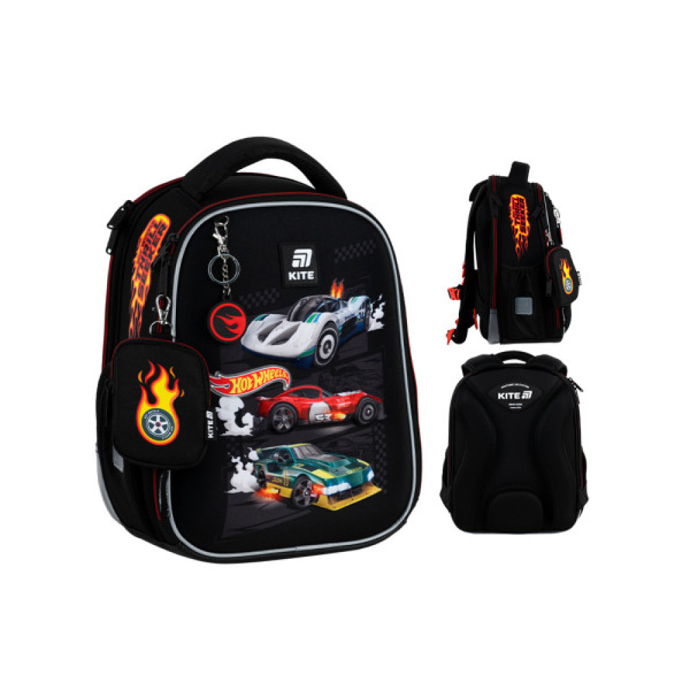Шкільний набір Kite 555 Hot Wheels (рюкзак + пенал + сумка для взуття) (SET_HW25-555S)