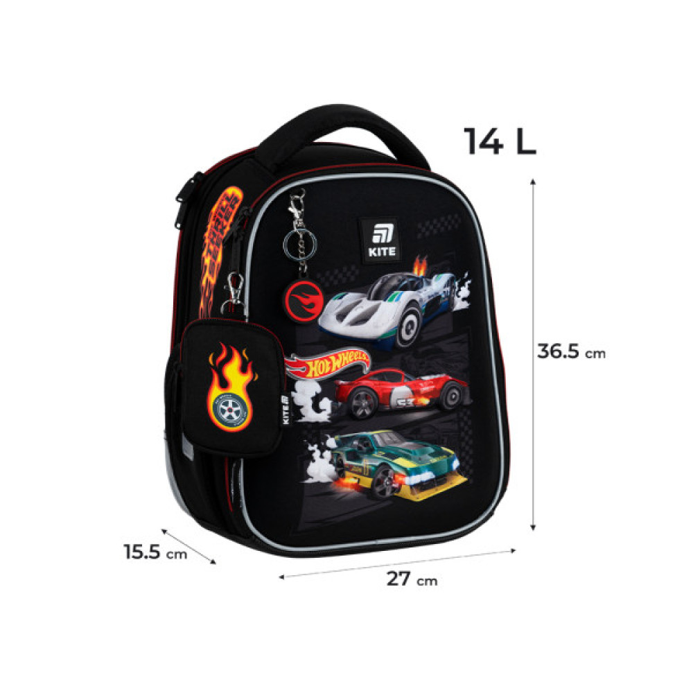 Шкільний набір Kite 555 Hot Wheels (рюкзак + пенал + сумка для взуття) (SET_HW25-555S)