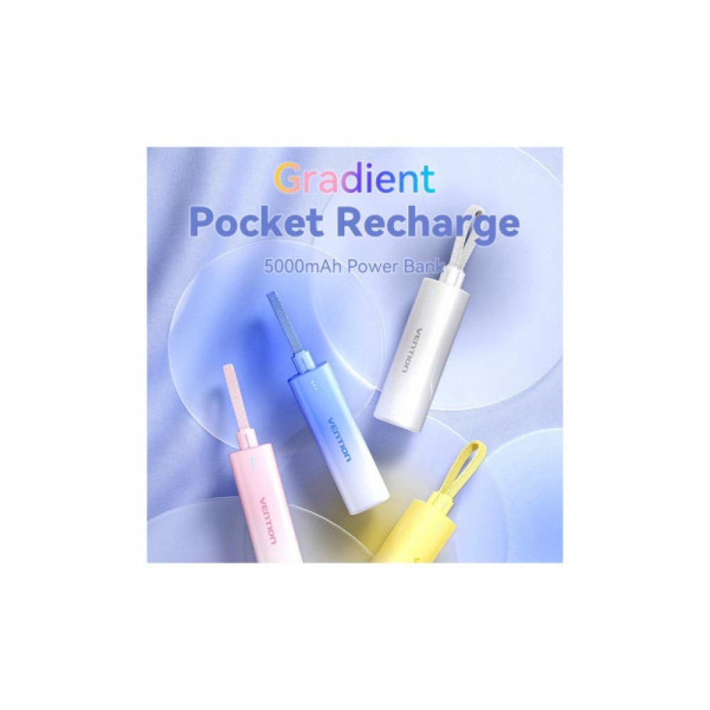 Батарея універсальна VENTION 5000mAh 20W PD, USB-C In/Out, Lightning In/Out, with cable, Gradient Yellow (FHWY0)