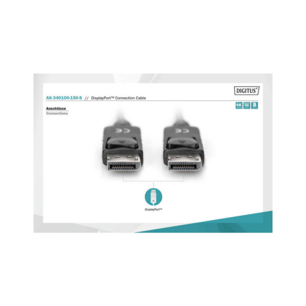 Кабель мультимедійний DisplayPort M to DisplayPort M 15.0m Digitus (AK-340100-150-S)