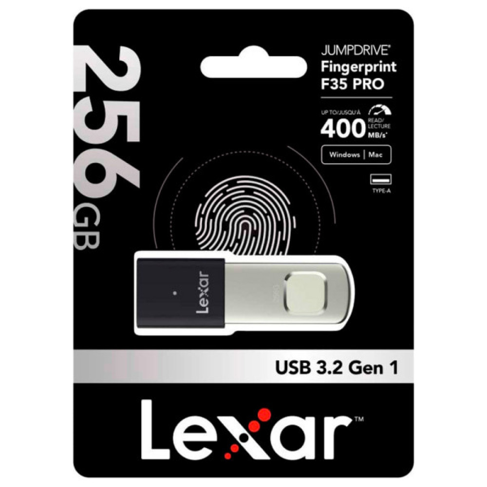 USB флеш накопичувач Lexar 256GB JumpDrive Fingerprint F35 Pro USB 3.2 (LJDF35P256G-RNBNG)