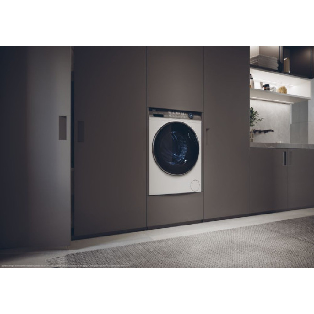 Пральна машина Haier фронтальна, 9кг, 1400, A+++, 52см, дисплей, пара, інвертор, люк чорний, прямий привід, білий