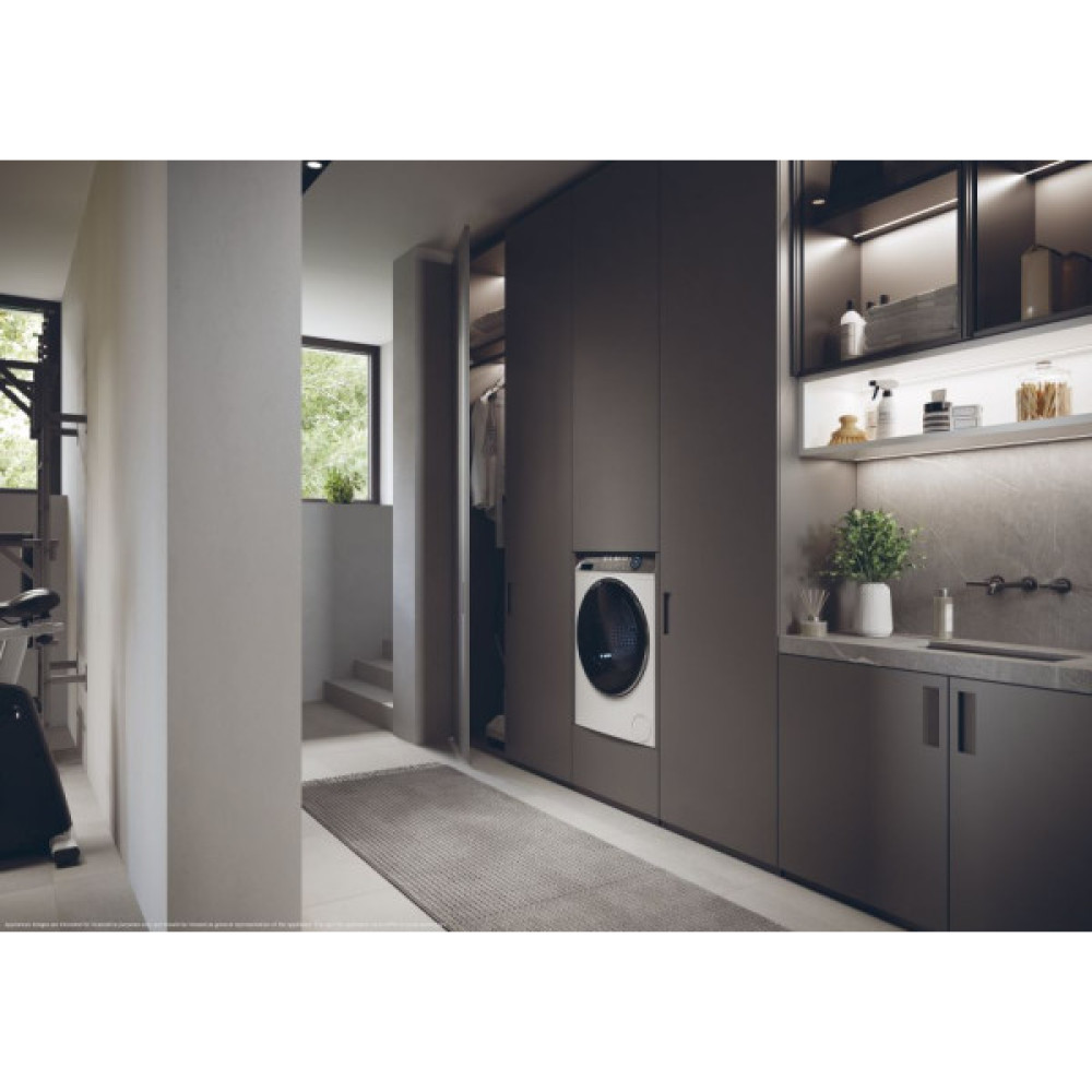 Пральна машина Haier фронтальна, 9кг, 1400, A+++, 52см, дисплей, пара, інвертор, люк чорний, прямий привід, білий