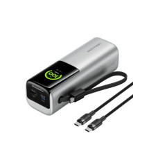Батарея універсальна Vention 27000mAh 200W PD/3.1, with Built-in USB-C Cable, TFT Display, Silver (FKGI0)