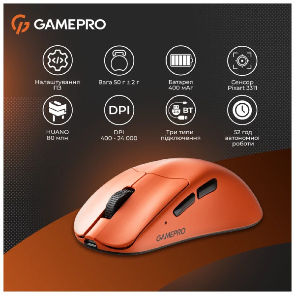 Мишка GamePro Genesis Avenger Wireless/Bluetooth/USB Orange (GM096O)