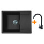 Набір кухонний Adamant Minimal, штучний камінь, прямокут., з крилом, 615х495х200мм, чаша - 1, врізна, чорний + змішувач