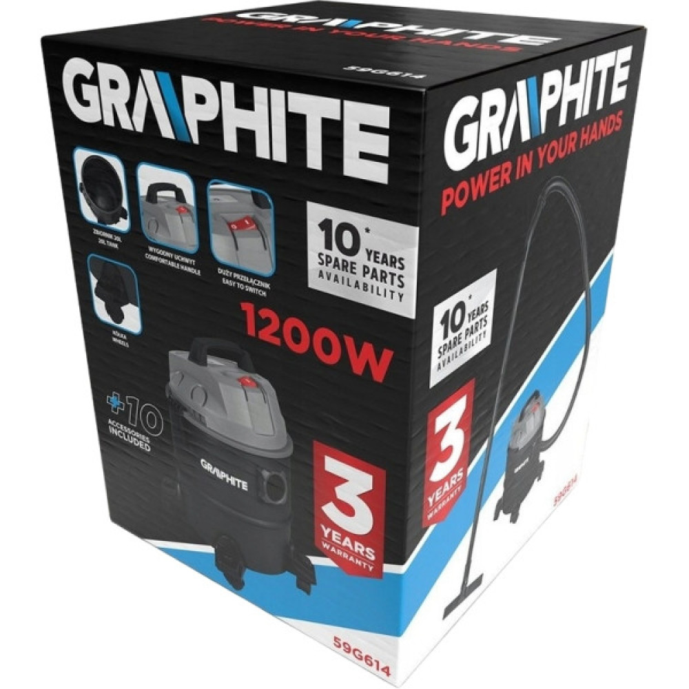 Пилосос професійний GRAPHITE 1200Вт 18кПа контейнер 20л колеса
