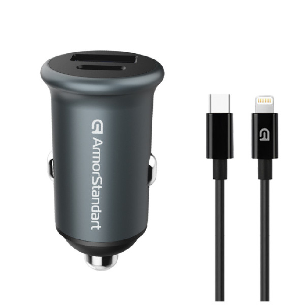 Зарядний пристрій Armorstandart USB Type-C PD20W + USB QC 3.0 Grey + cable Lightning (ARM82460)