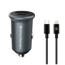Зарядний пристрій Armorstandart USB Type-C PD20W + USB QC 3.0 Grey + cable Lightning (ARM82460)