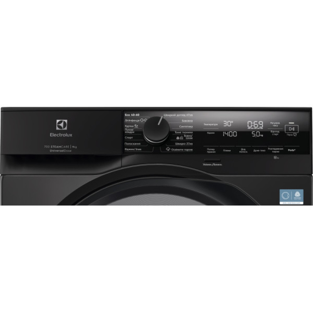 Пральна машина Electrolux фронтальна, 9кг, 1400, A, 66см, дисплей, пара, інвертор, universaldose, сріблястий темний