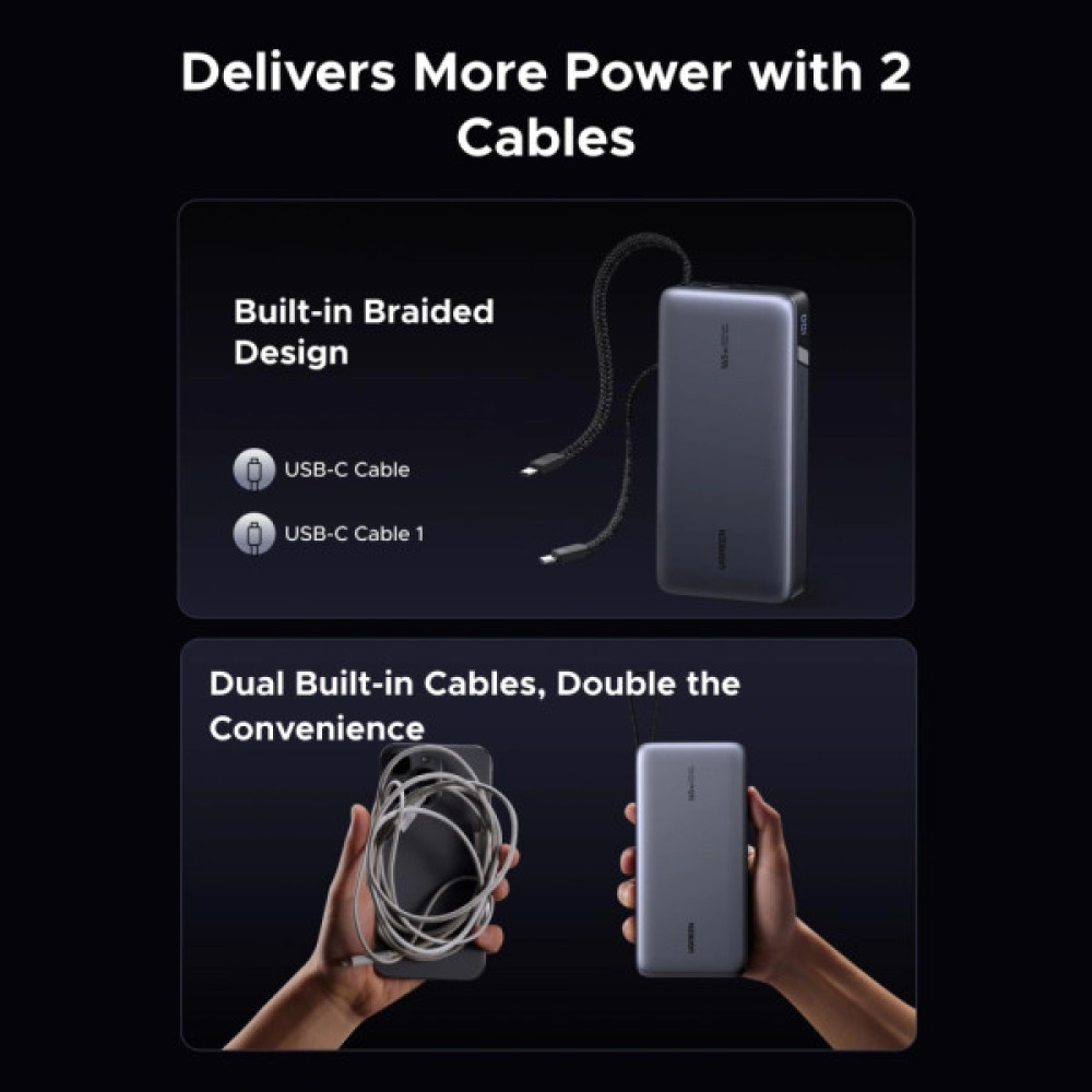 Батарея універсальна Ugreen 25000mAh 165W DualCable (PB552 55995B)