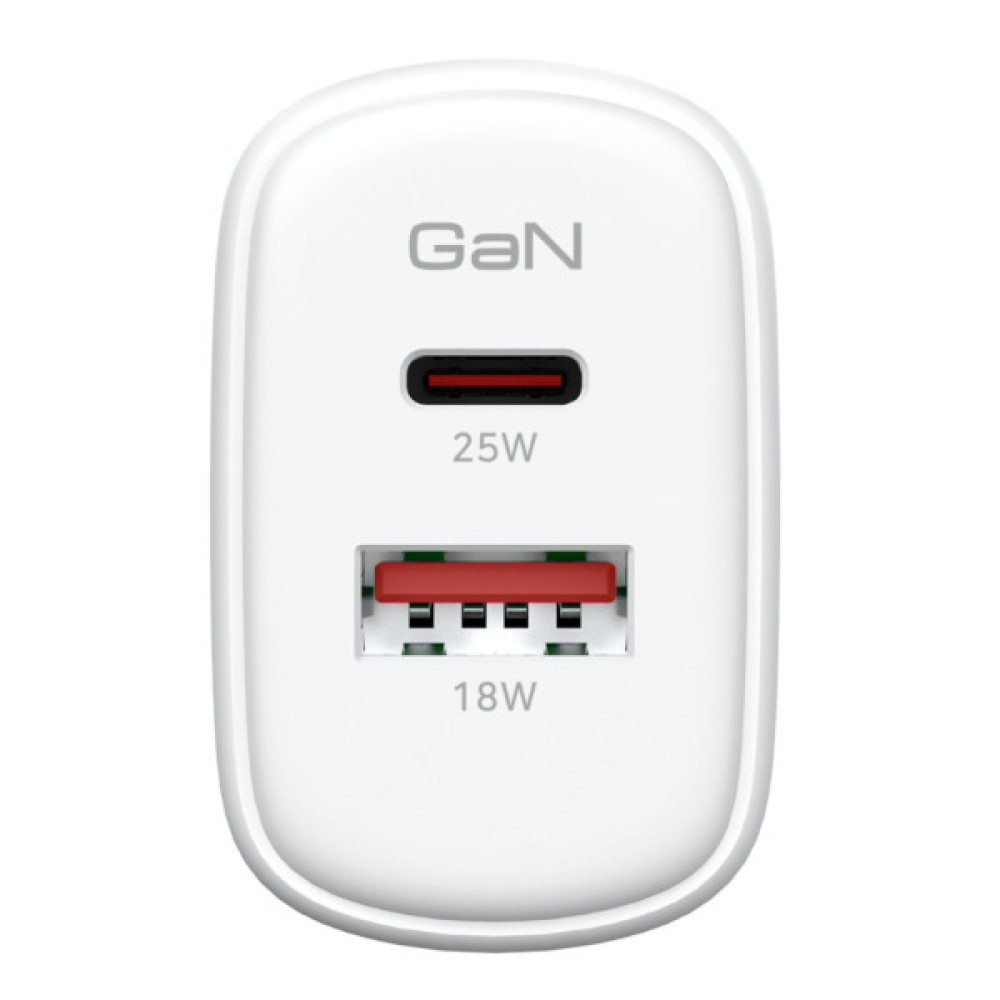 Зарядний пристрій Armorstandart 1xUSB-C + 1xUSB 25W GaN white (ARM89532)