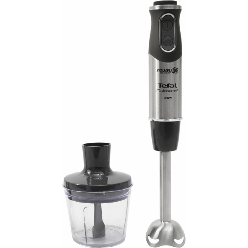 Блендер Tefal заглибний Quickchef 1000Вт, 3в1, чаша-800мл, чопер-500мл, турборежим, сріблясто-чорний