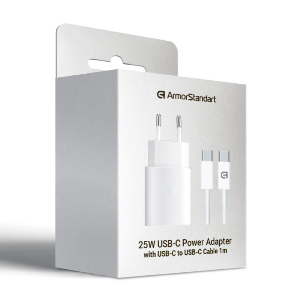 Зарядний пристрій Armorstandart AR-TA800W USB-C 25W White + cable USB-C to USB-C (ARM63804)
