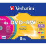 Диск DVD Verbatim 4.7Gb 4x SlimCase 5шт Color (43297)