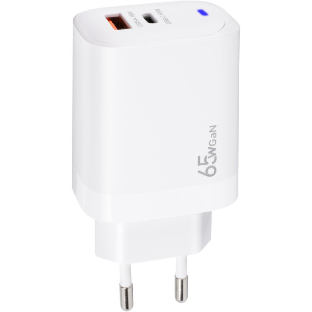Зарядний пристрій XoKo 1xUSB-C PD65W + 1xUSB QC3.0 GaN white (XK-QC-620)