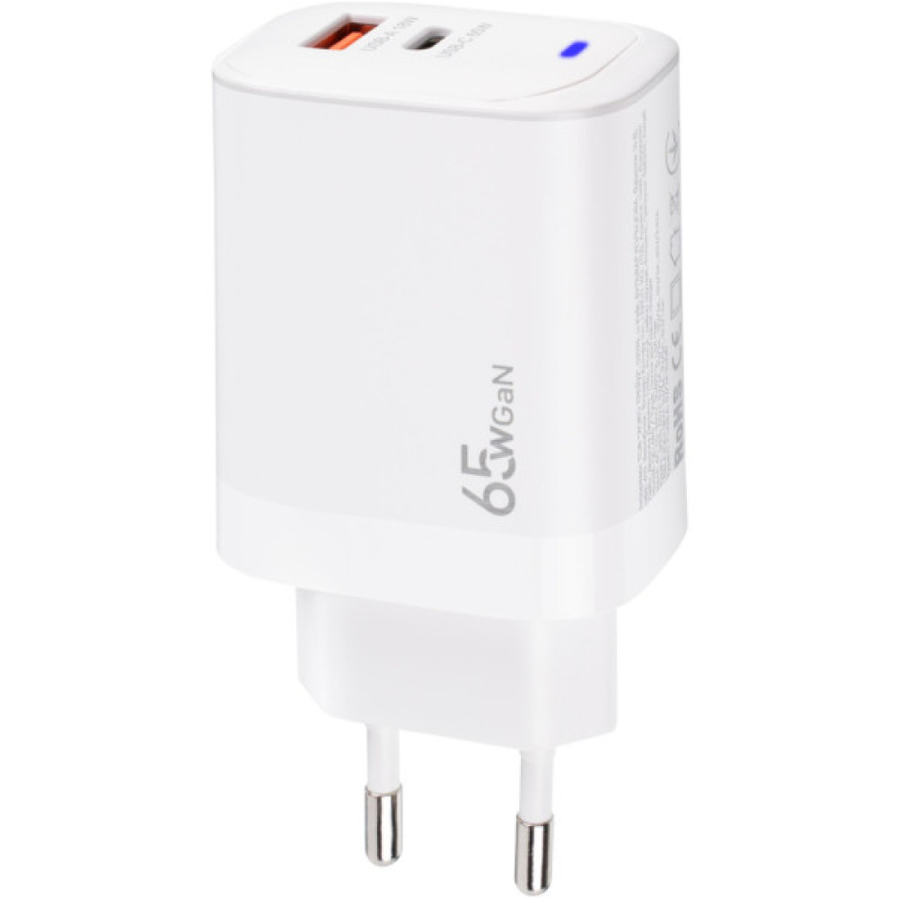 Зарядний пристрій XoKo 1xUSB-C PD65W + 1xUSB QC3.0 GaN white (XK-QC-620)