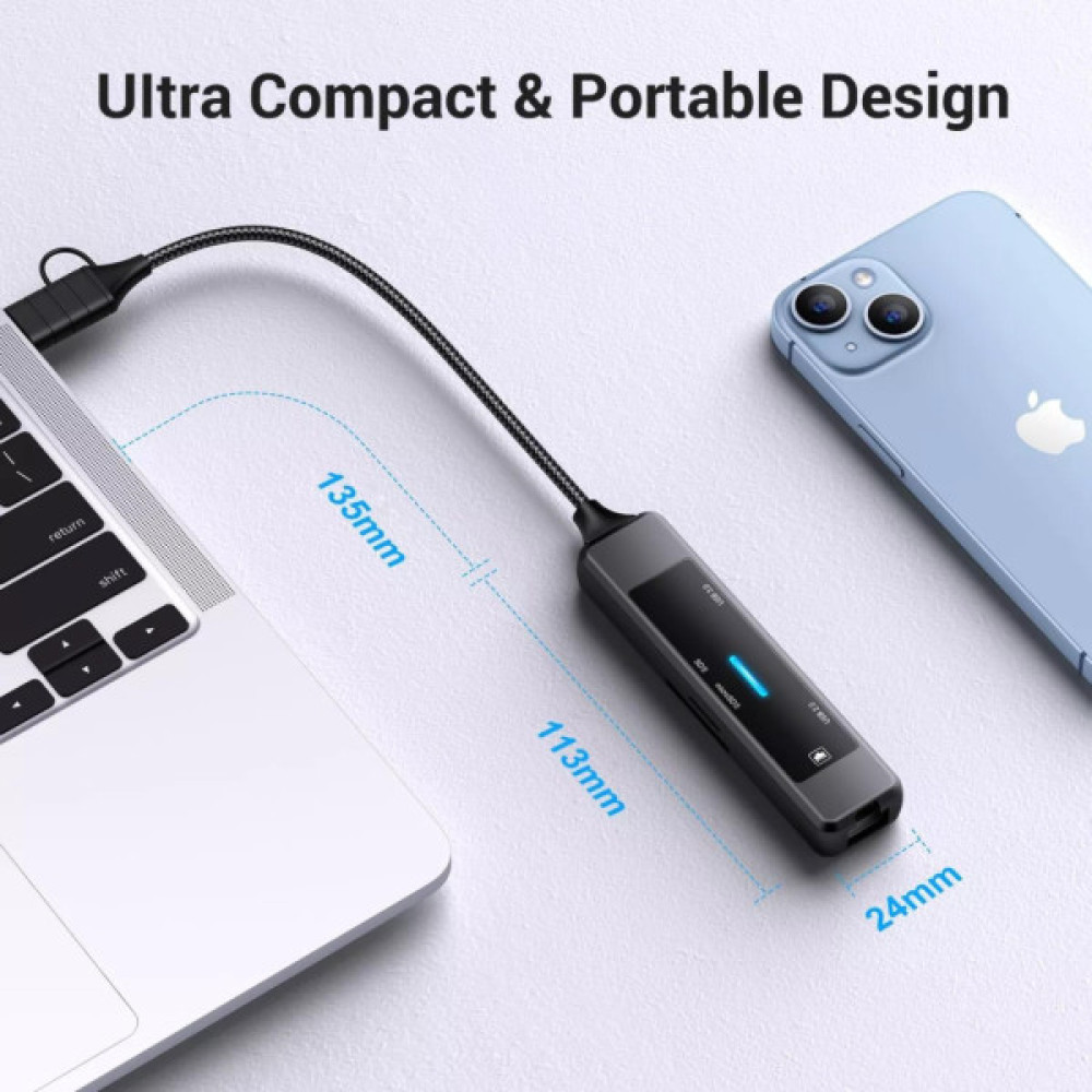 Концентратор XoKo USB-C 5-in-1 USB 3.0 + USB 2.0 + SD/TF + RJ45 100Mbps silver (XK-AC-350)