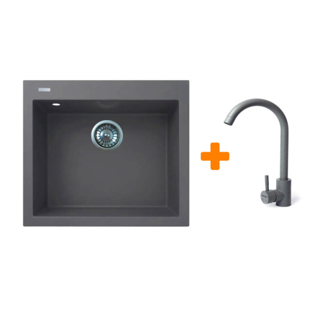 Набір кухонний Adamant Univer, штучний камінь, квадрат, без крила, 560х500х200мм, чаша - 1, врізна, сірий + змішувач