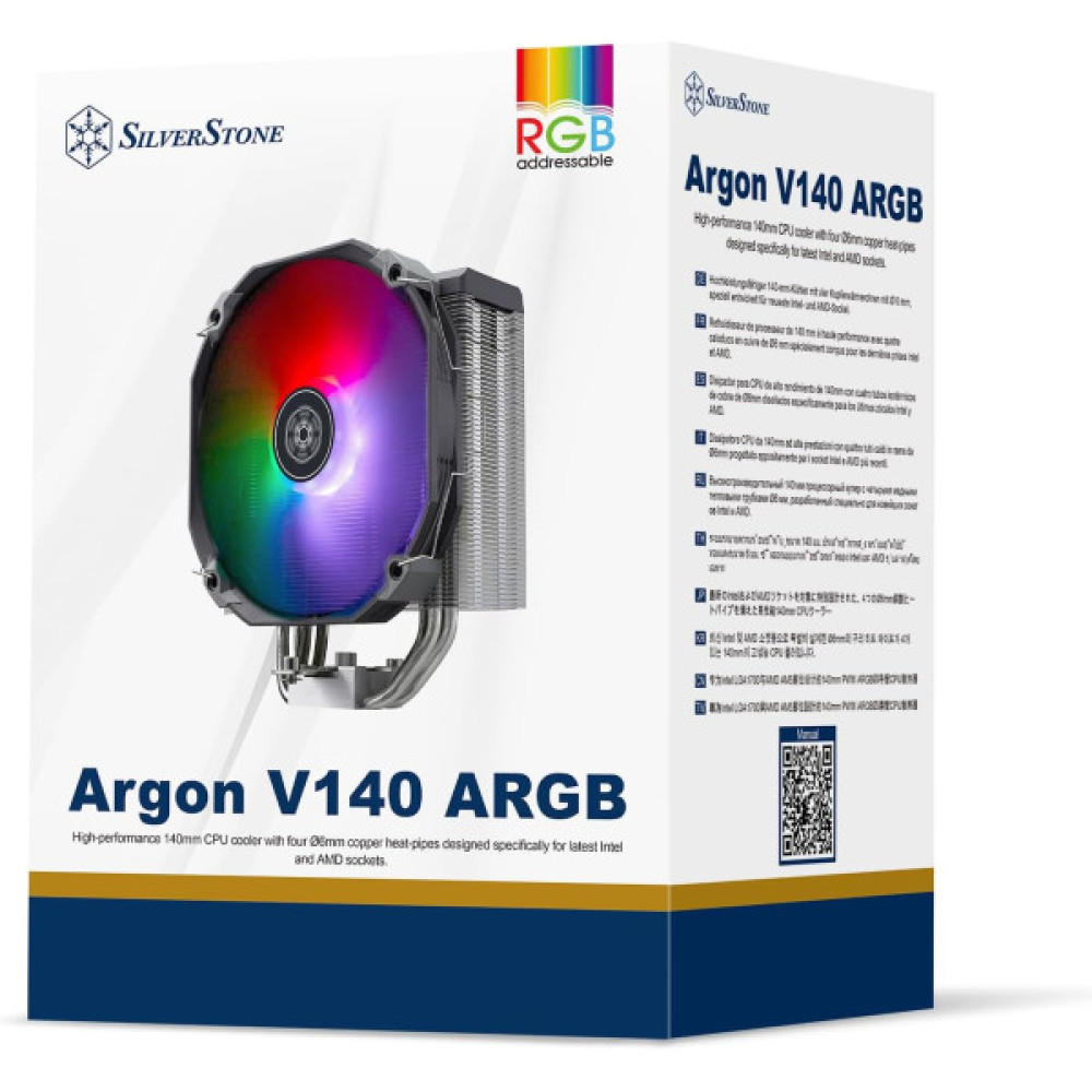 Процесорний кулер SilverStone Argon V140 ARGB, LGA1700, 2066, 2011, 115x,  AM5, AM4, TDP180W