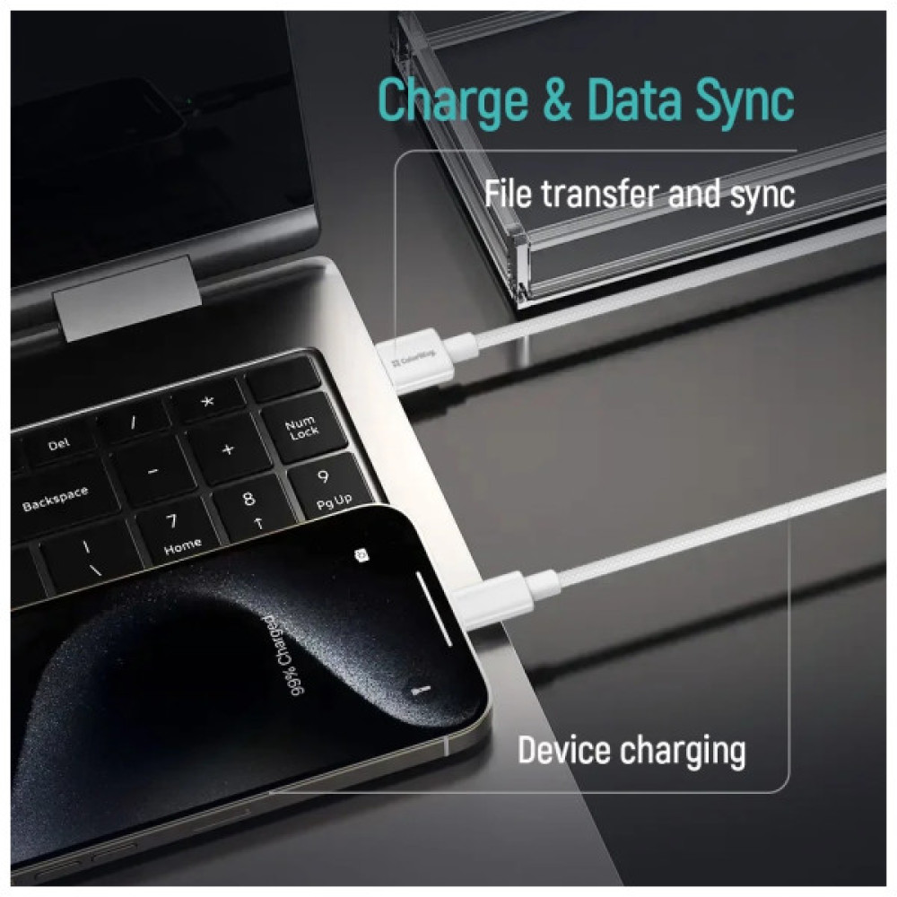 Дата кабель USB 2.0 AM to USB-C 2.0m 3A zinc alloy braided white ColorWay (CW-CBUC099-WT)