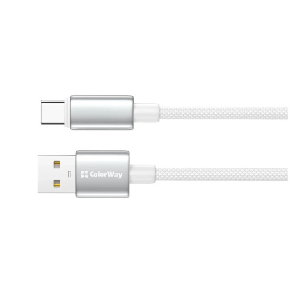Дата кабель USB 2.0 AM to USB-C 2.0m 3A zinc alloy braided white ColorWay (CW-CBUC099-WT)