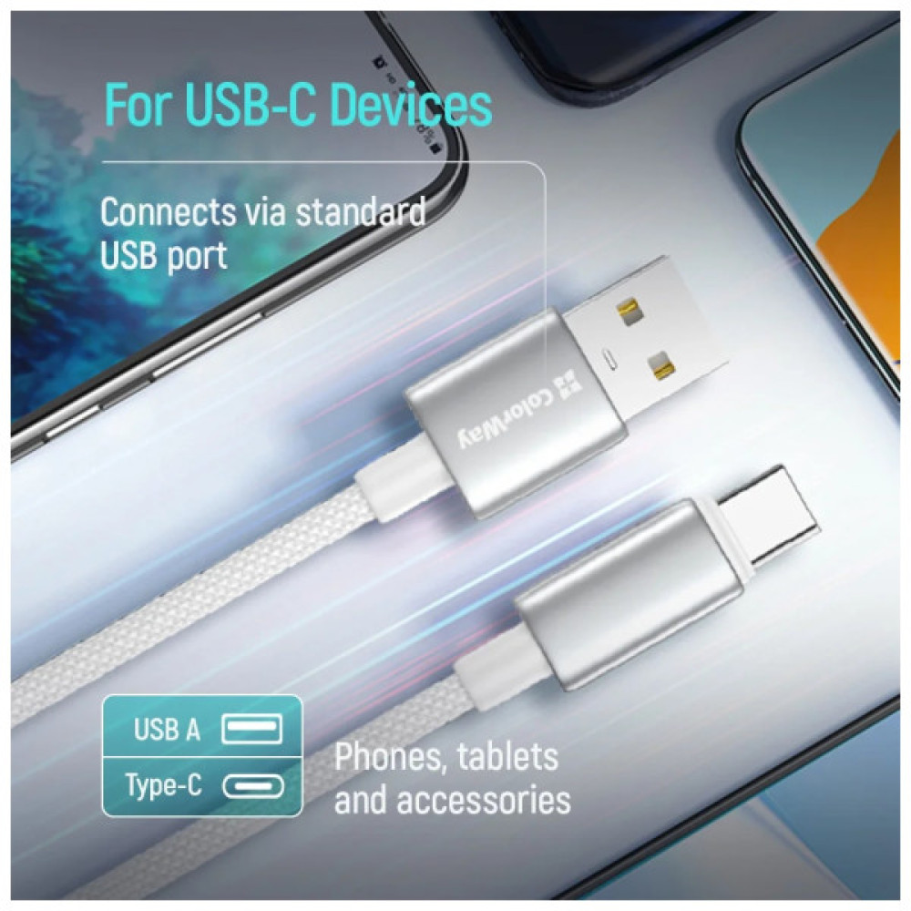 Дата кабель USB 2.0 AM to USB-C 2.0m 3A zinc alloy braided white ColorWay (CW-CBUC099-WT)