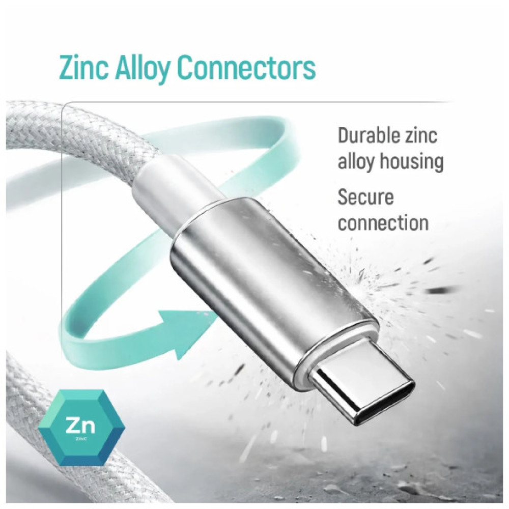 Дата кабель USB 2.0 AM to USB-C 2.0m 3A zinc alloy braided white ColorWay (CW-CBUC099-WT)