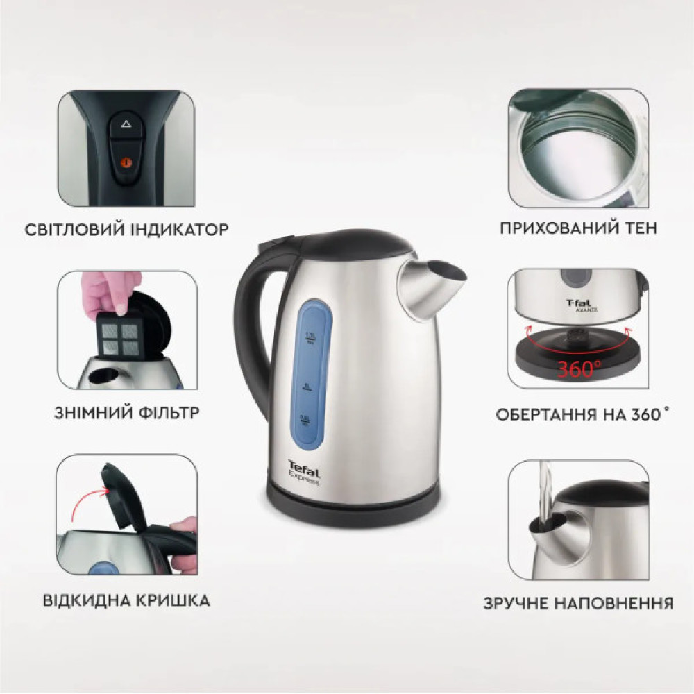Електрочайник Tefal Express 2 1.7л, нерж. сталь, сірий