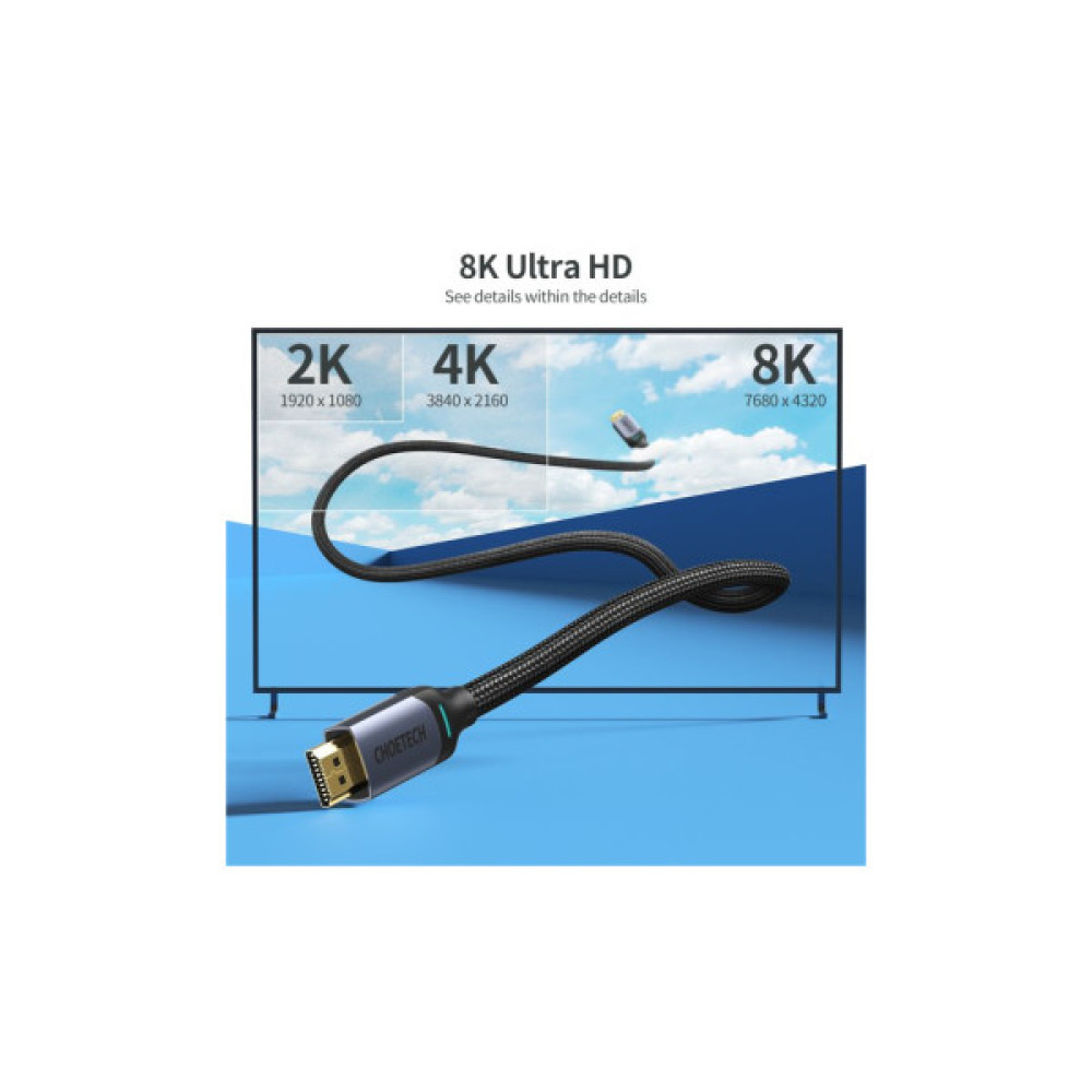 Кабель мультимедійний HDMI M to HDMI M 2.0m V2.1 8K60Hz HDR10 HLG Choetech (XHH01-BK)