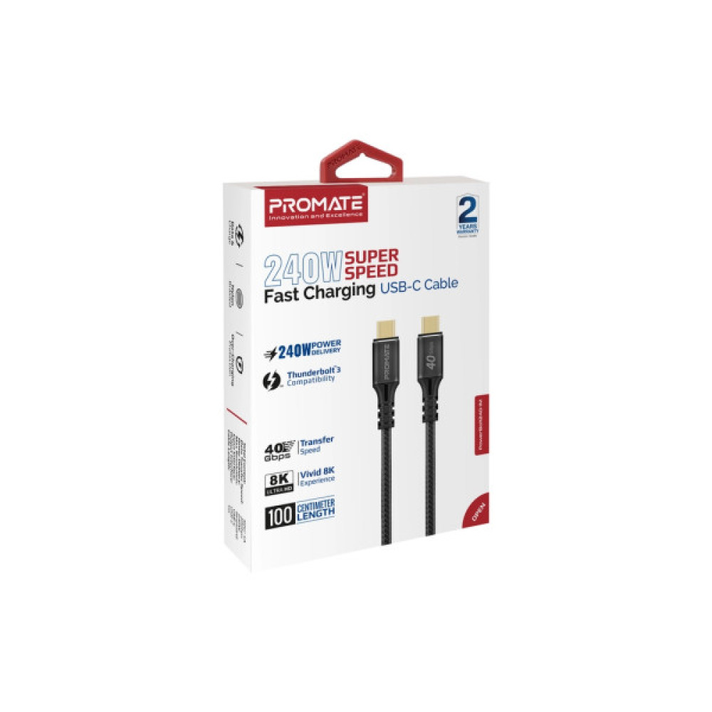 Дата кабель USB-C to USB-C 2.0m Promate (powerbolt240-2m.black)