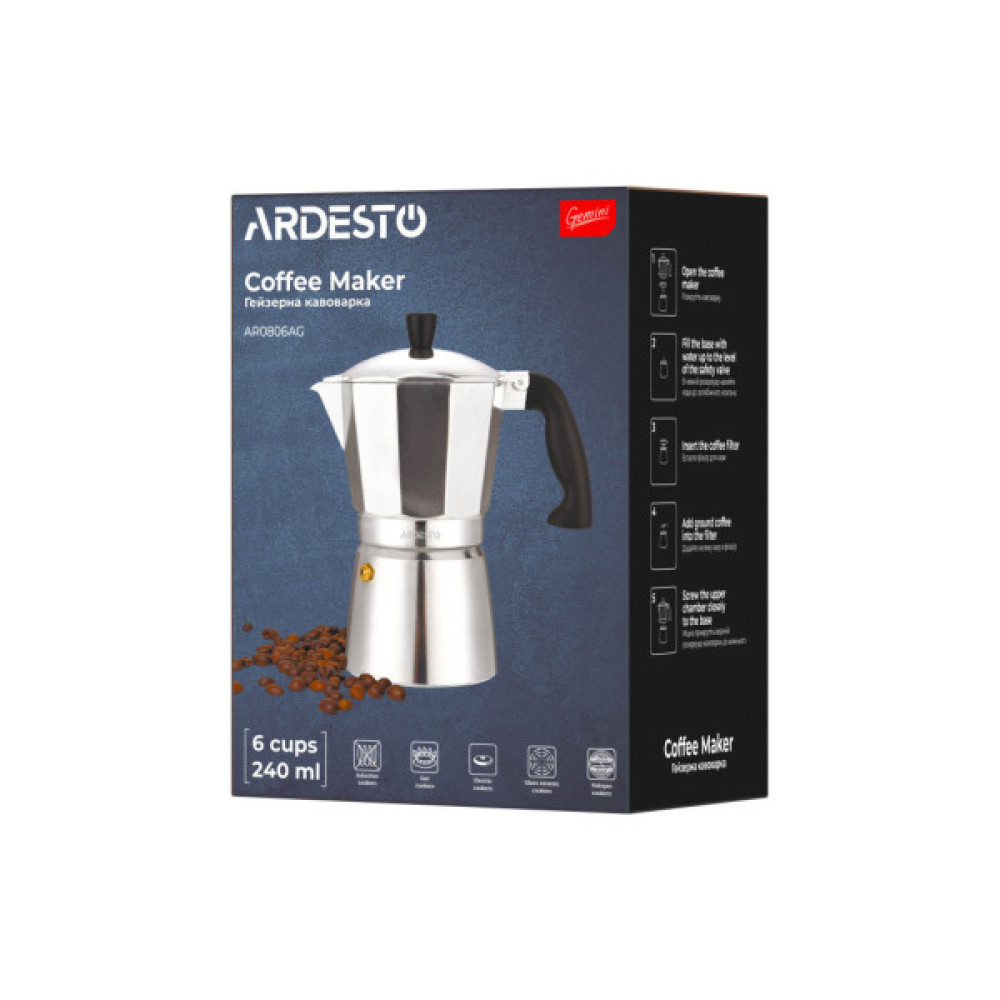 Гейзерна кавоварка ARDESTO Gemini Cremona 6 чашок (AR0806AG)