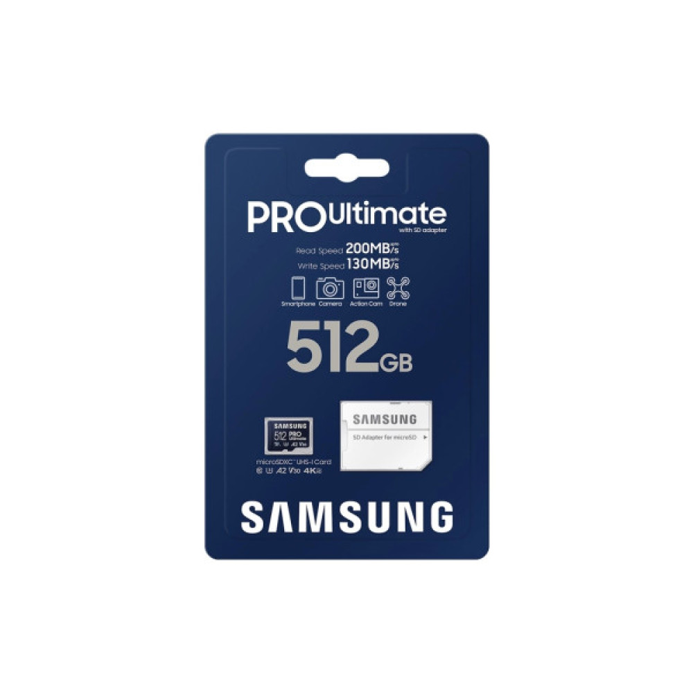 Карта пам'яті Samsung 512GB microSDXC class 10 UHS-I U3 V30 A2 Pro Ultimate (MB-MY512SA/WW)