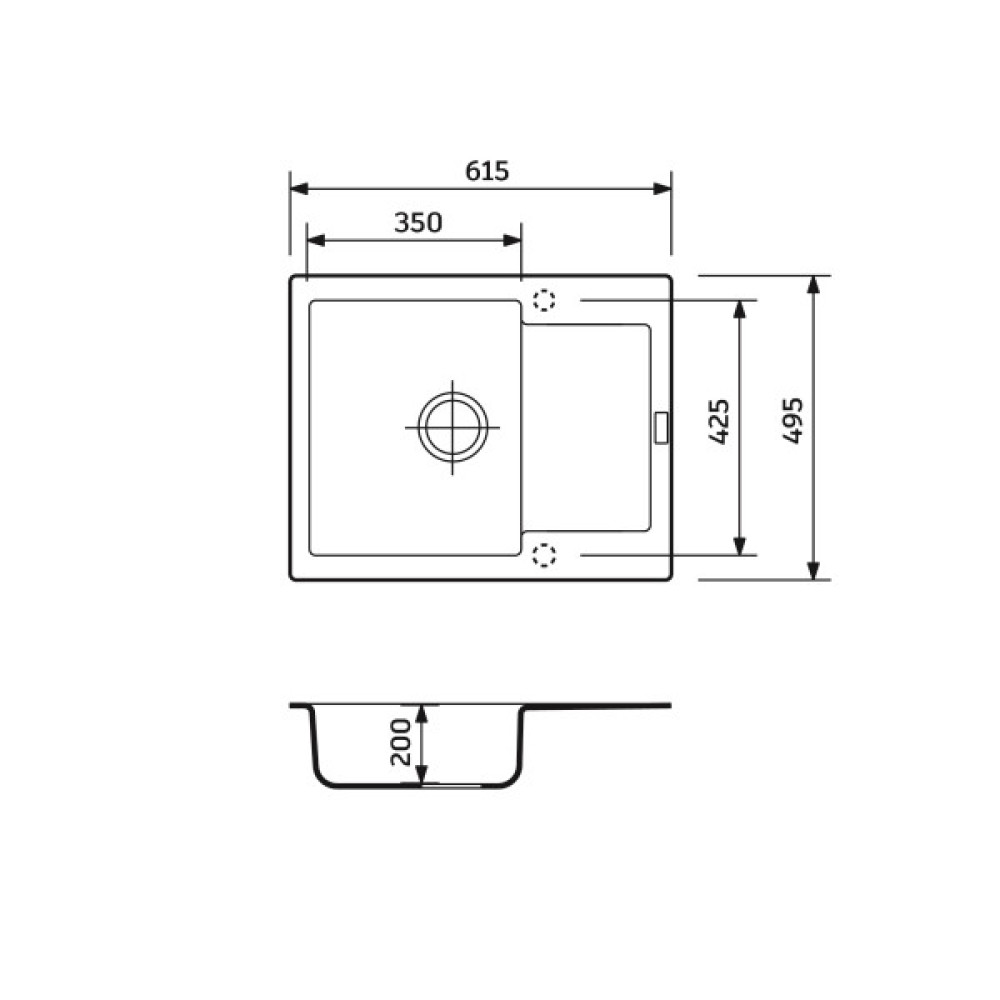 Набір кухонний Adamant Minimal, штучний камінь, прямокут., з крилом, 615х495х200мм, чаша - 1, врізна, чорний + змішувач та дозатор