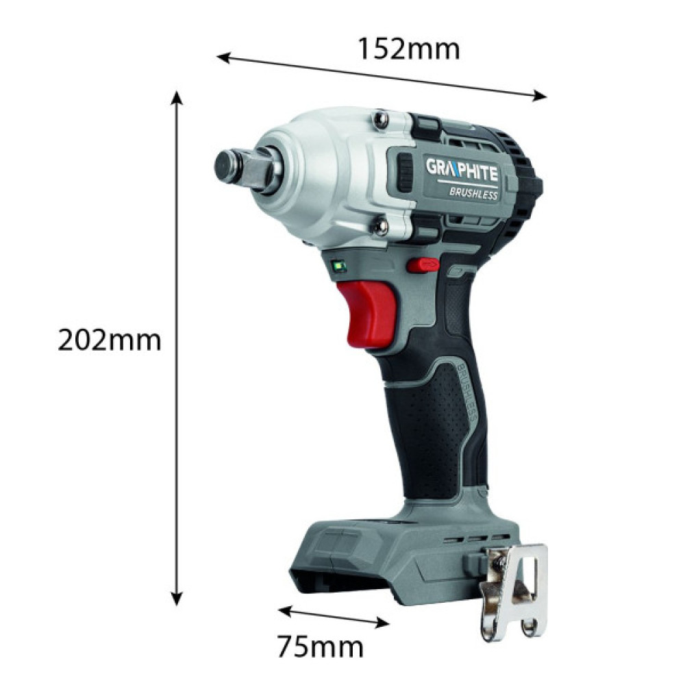 Гайковерт ударний GRAPHITE Energy+ 18В 330Нм 2600об/хв 1/2" 0.9кг без АКБ та ЗП