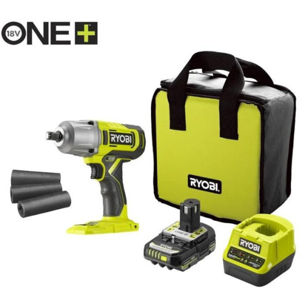 Гайковерт ударний акумуляторний Ryobi ONE+ RIW18-1C20SA3 18В АКБ 1х2А·год 2600об·хв 800Нм 1/2" 3 швидкості 1.7кг сумка