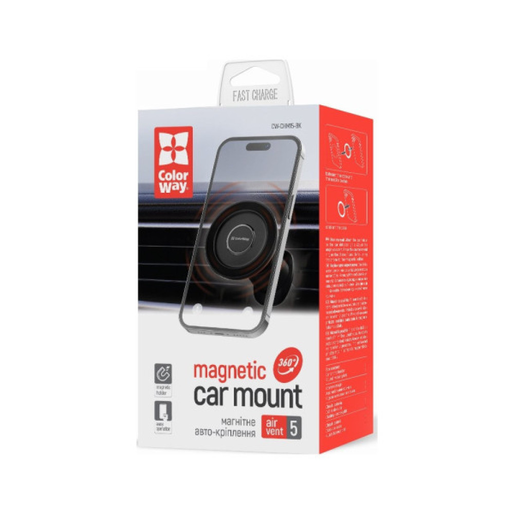 Універсальний автотримач ColorWay Magnetic Air Vent-5 (360° rotation) (CW-CHM15-BK)