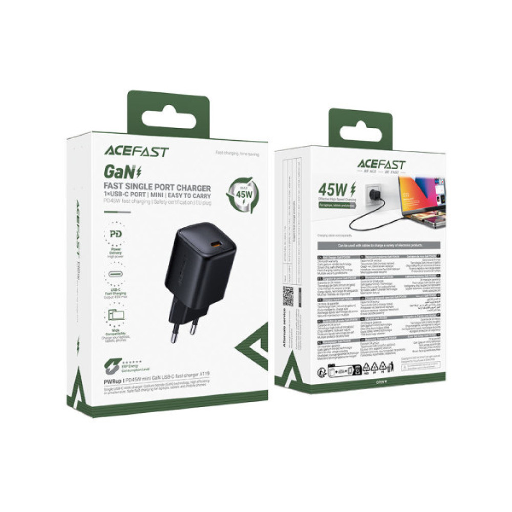 Зарядний пристрій Acefast USB-C 45W GaN black (6974316285007)