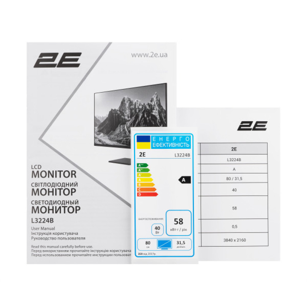 Монітор 2E 31.5" L3224B 2xHDMI, DP, MM, VA, 3840x2160