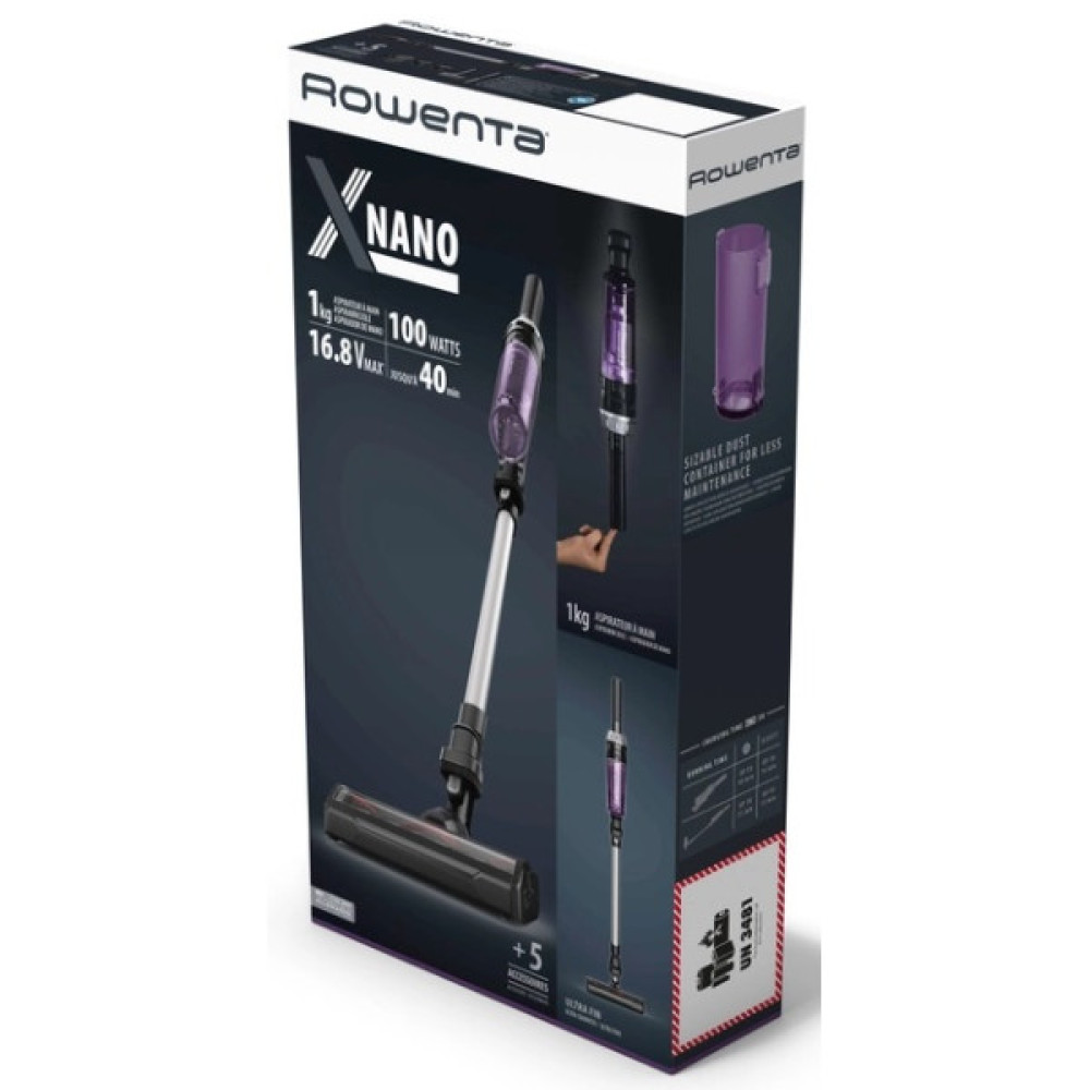 Пилосос Rowenta безпровідний X-Nano Essential, 100Вт, конт пил -0.4л, автон. робота до 40хв, НЕРА, фіолетово-чорний