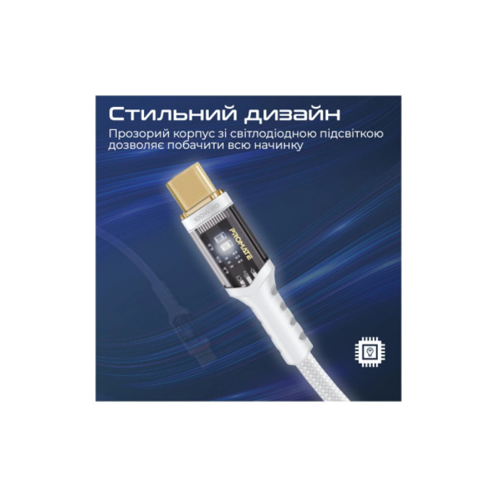 Дата кабель USB-C to USB-C 2.0m Promate (lucidline-cc200.white)