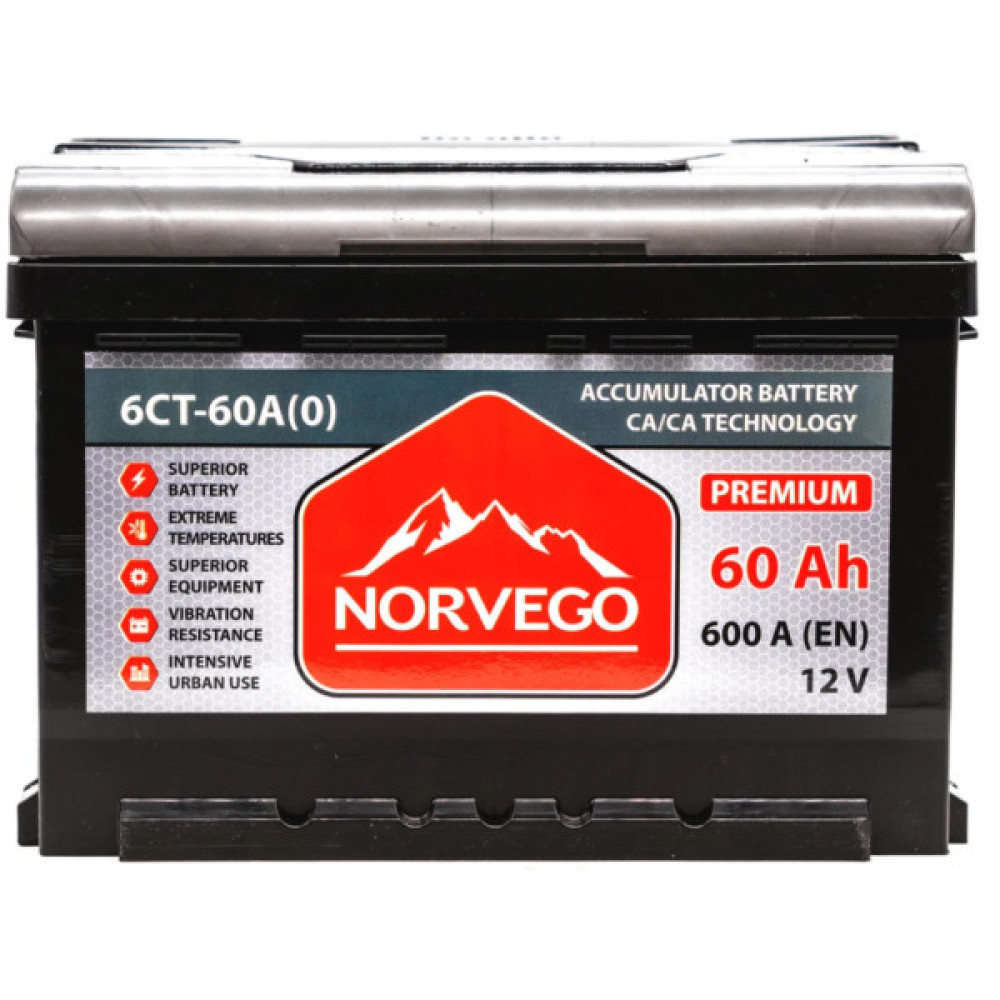 Акумулятор автомобільний NORVEGO ВЕСТА Premium 60A +прав (0) (600 пуск)