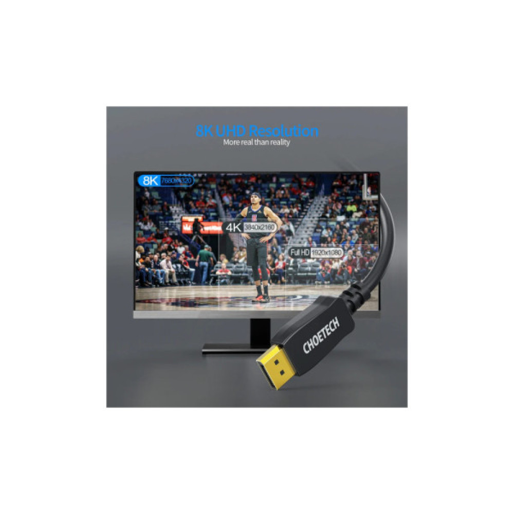 Кабель мультимедійний DisplayPort M to DisplayPort M 2.0m V1.4 8K60Hz Choetech (XDD01-V1-BK)