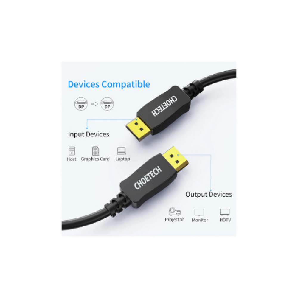 Кабель мультимедійний DisplayPort M to DisplayPort M 2.0m V1.4 8K60Hz Choetech (XDD01-V1-BK)